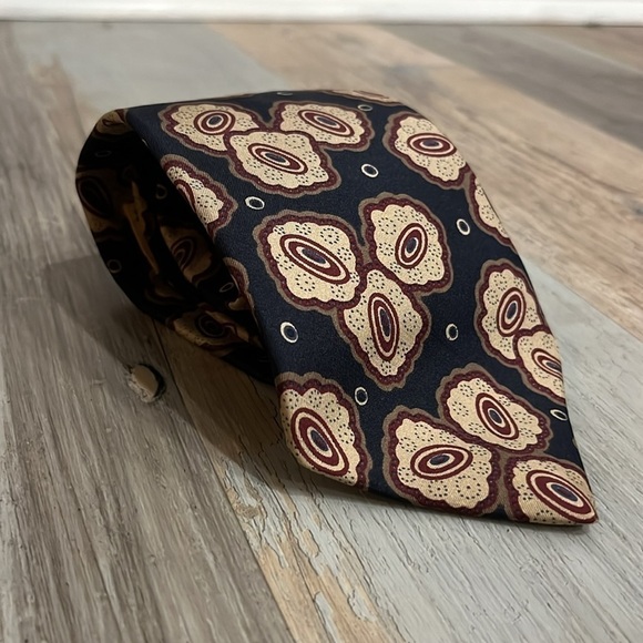 GIVENCHY Monsieur Vintage Men’s Neck Tie 100% Silk GRAPHIC Black Tan  Tie - Picture 7 of 8
